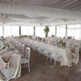 Exclusive weddings villa Italy Wedding Baroncino,the glass windowed marquee, ready for the wedding reception.