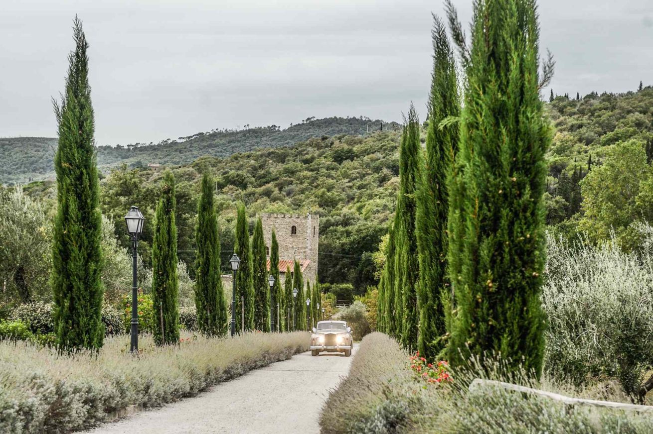 Exclusive weddings villa Italy Wedding ,main cypresses tree driveway.